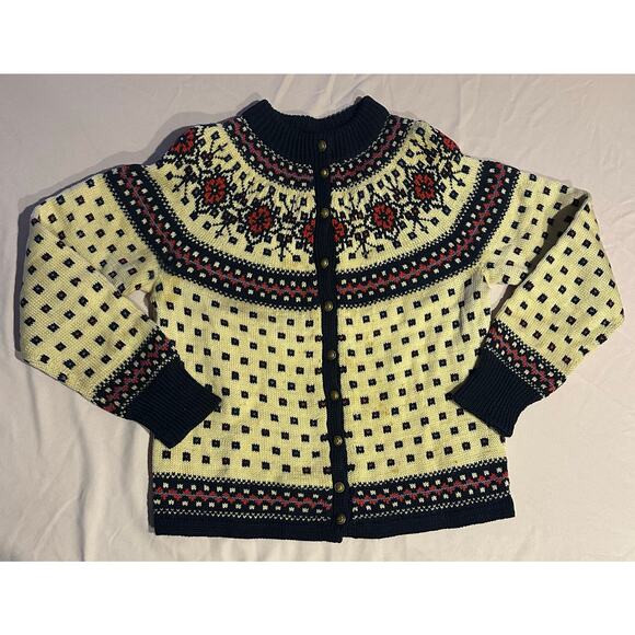 Paul Mage Hand Knit 100% Wool Danish Fair Isle Ski Sweater 1950s 1960s Vintage - Picture 1 of 8